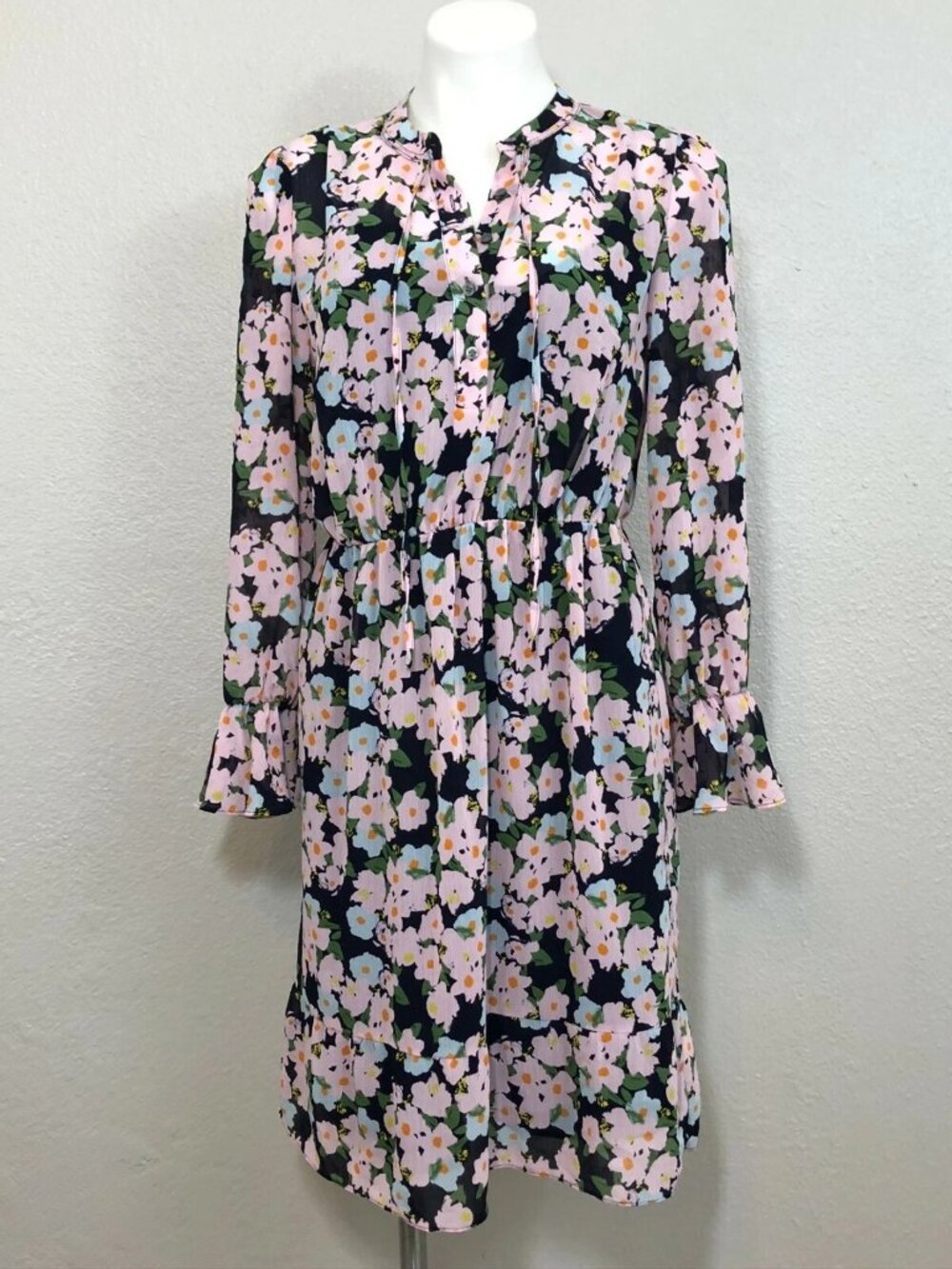 J.Crew Mercantile Drapey Tie Front Floral Dress Elastic Waist Size Small